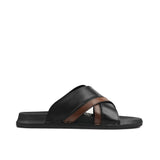 Black & Brown Cross-Strap Leather Slippers SA63