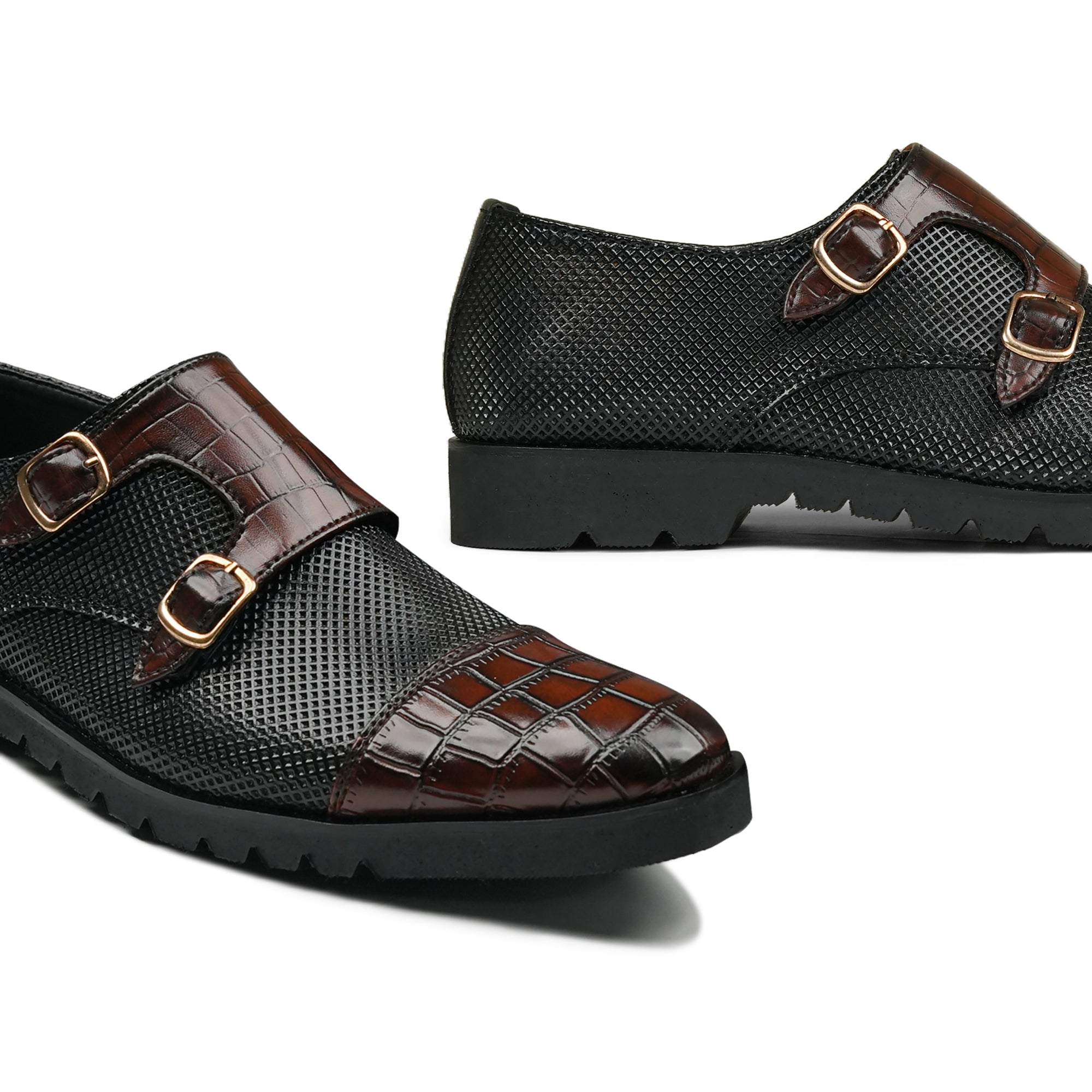 Luxe Dual-Buckle Croc Monk Shoes FZ35