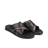 Black & Brown Cross-Strap Leather Slippers SA63