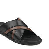 Black & Brown Cross-Strap Leather Slippers SA63