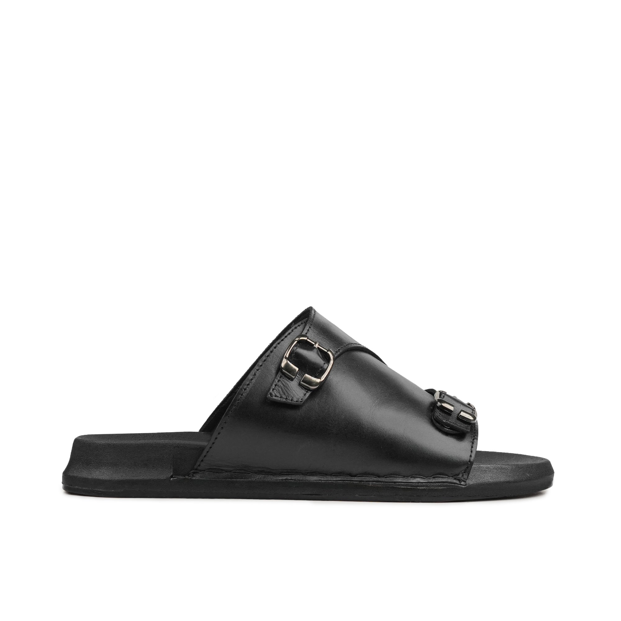 Dual-Buckle Black Formal Slippers SA84