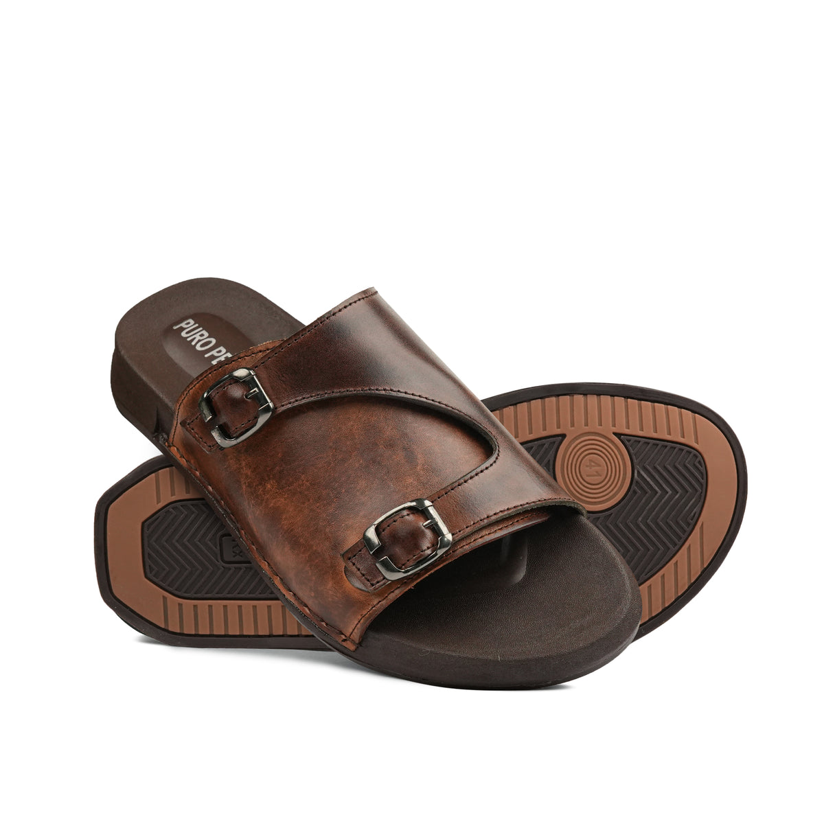 Dual-Buckle Brown Formal Slippers SA62