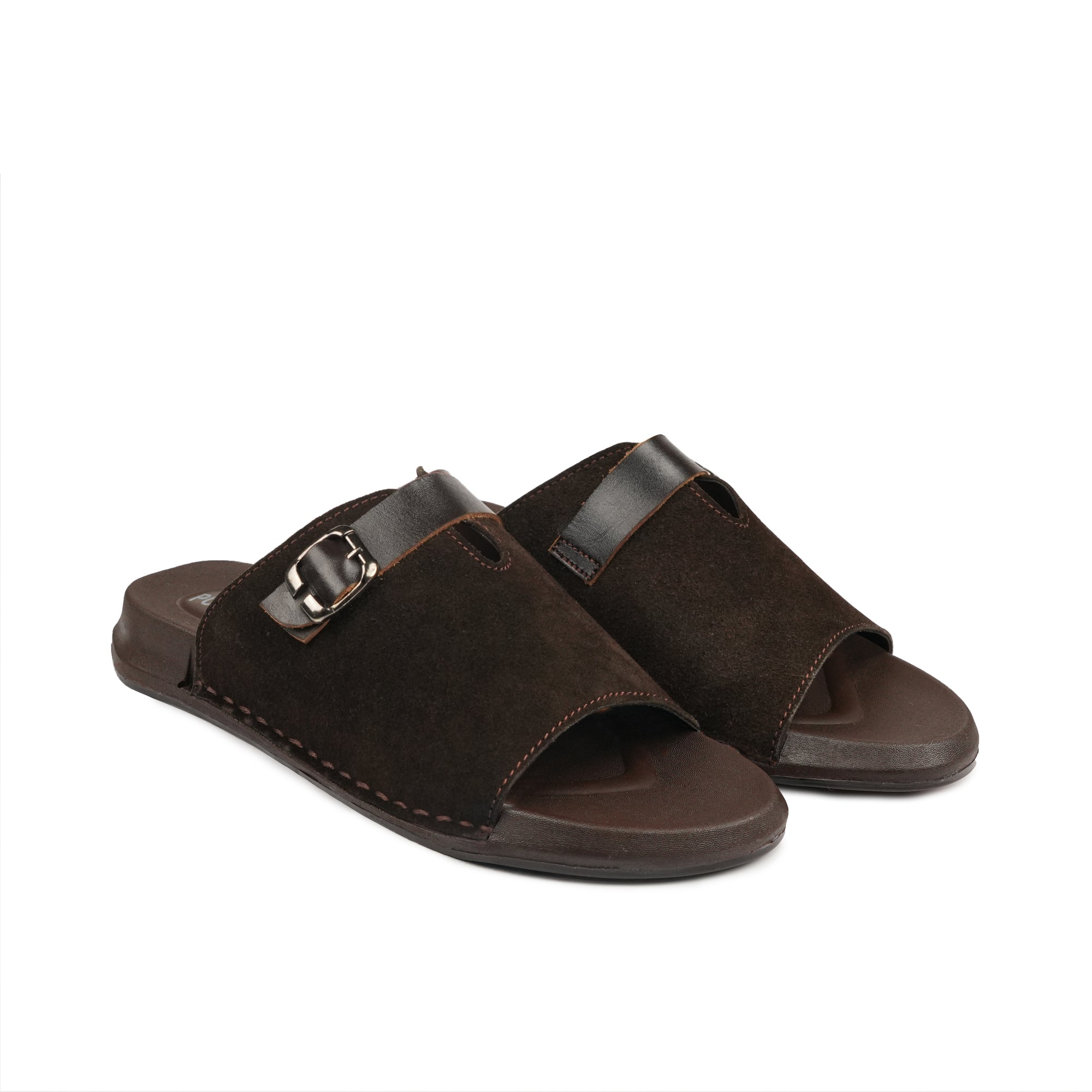 Suede Coffee Brown Buckle Slipper SA79