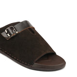 Suede Coffee Brown Buckle Slipper SA79