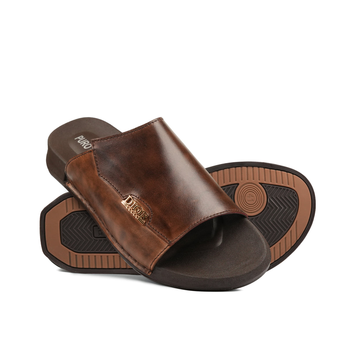 Handcrafted Brown Leather Slippers SA81