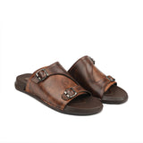 Dual-Buckle Brown Formal Slippers SA62