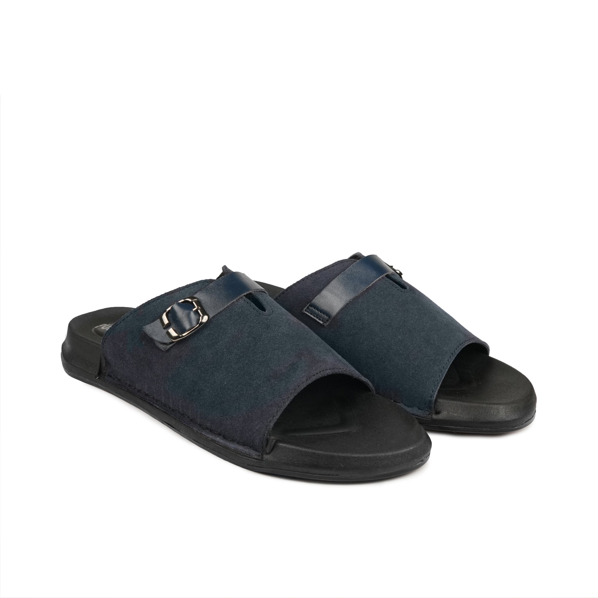 Suede Navy Blue Buckle Slipper SA80