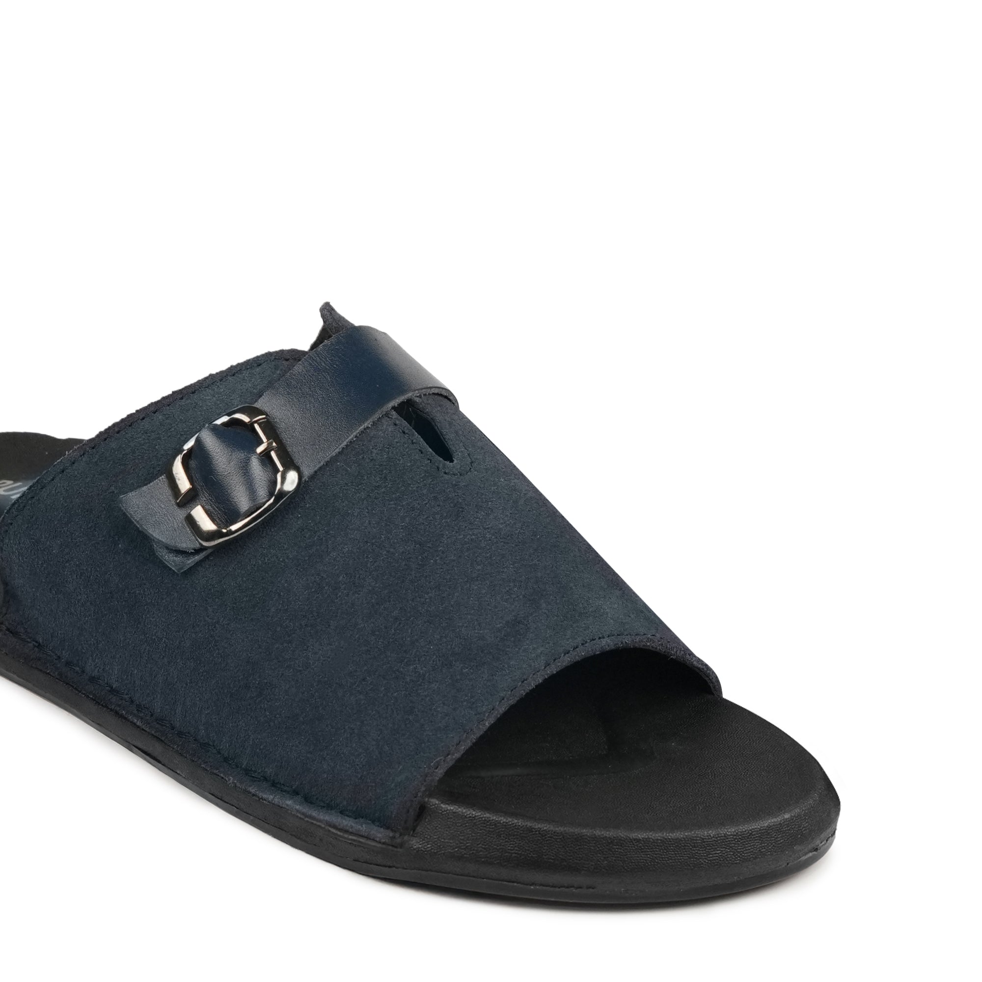 Suede Navy Blue Buckle Slipper SA80