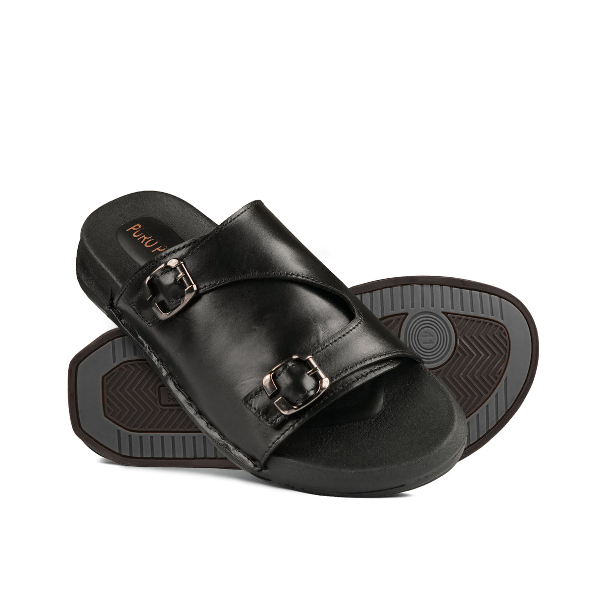 Dual-Buckle Black Formal Slippers SA84