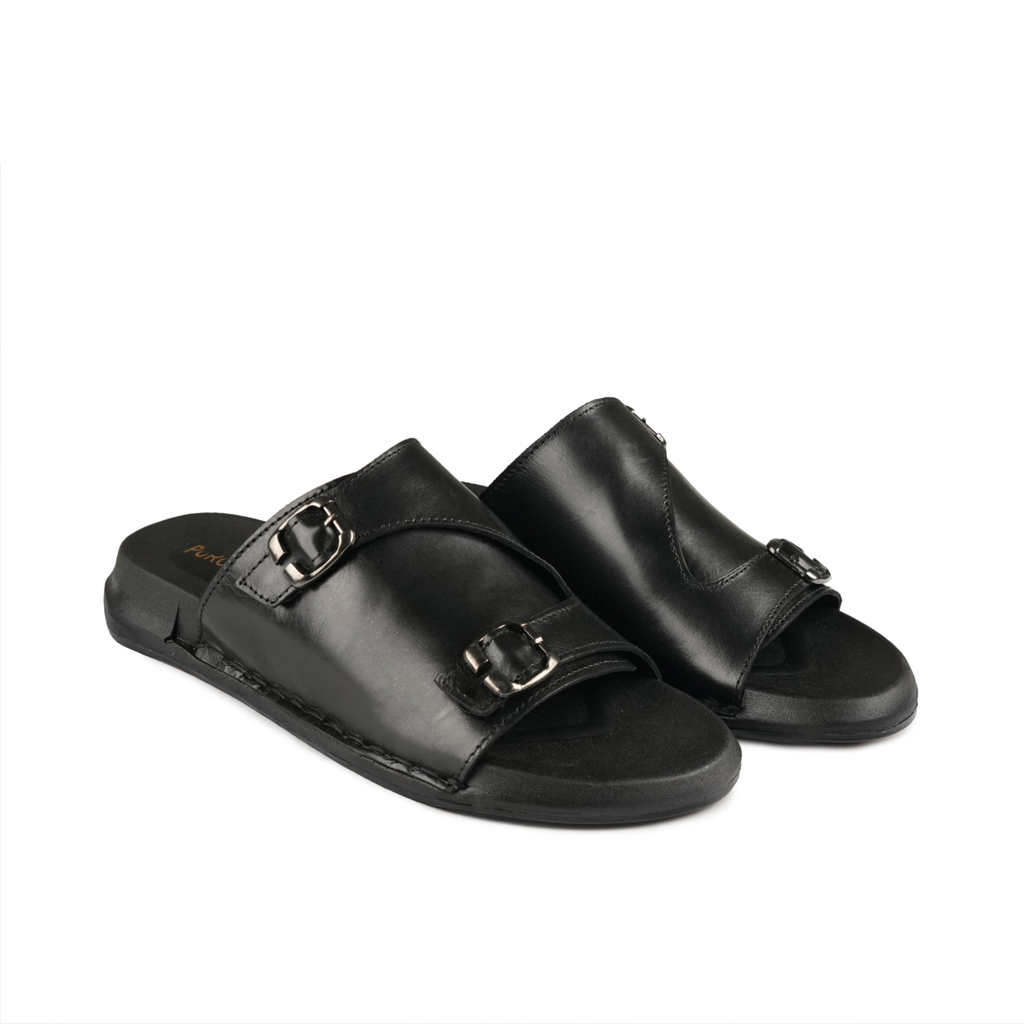 Dual-Buckle Black Formal Slippers SA84