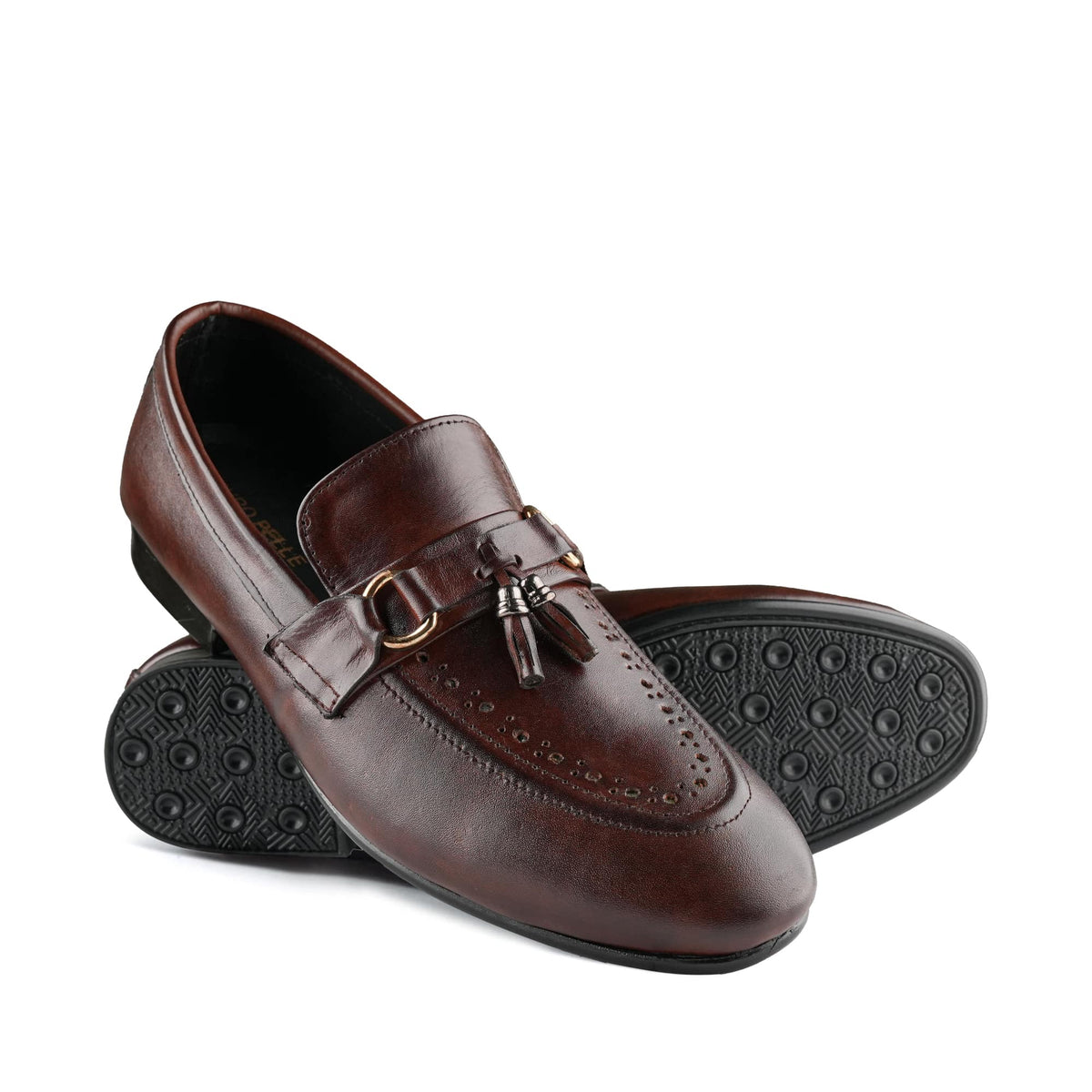 Stylish Brown Leather Shoes with Tassel & Buckle Detailing PA20