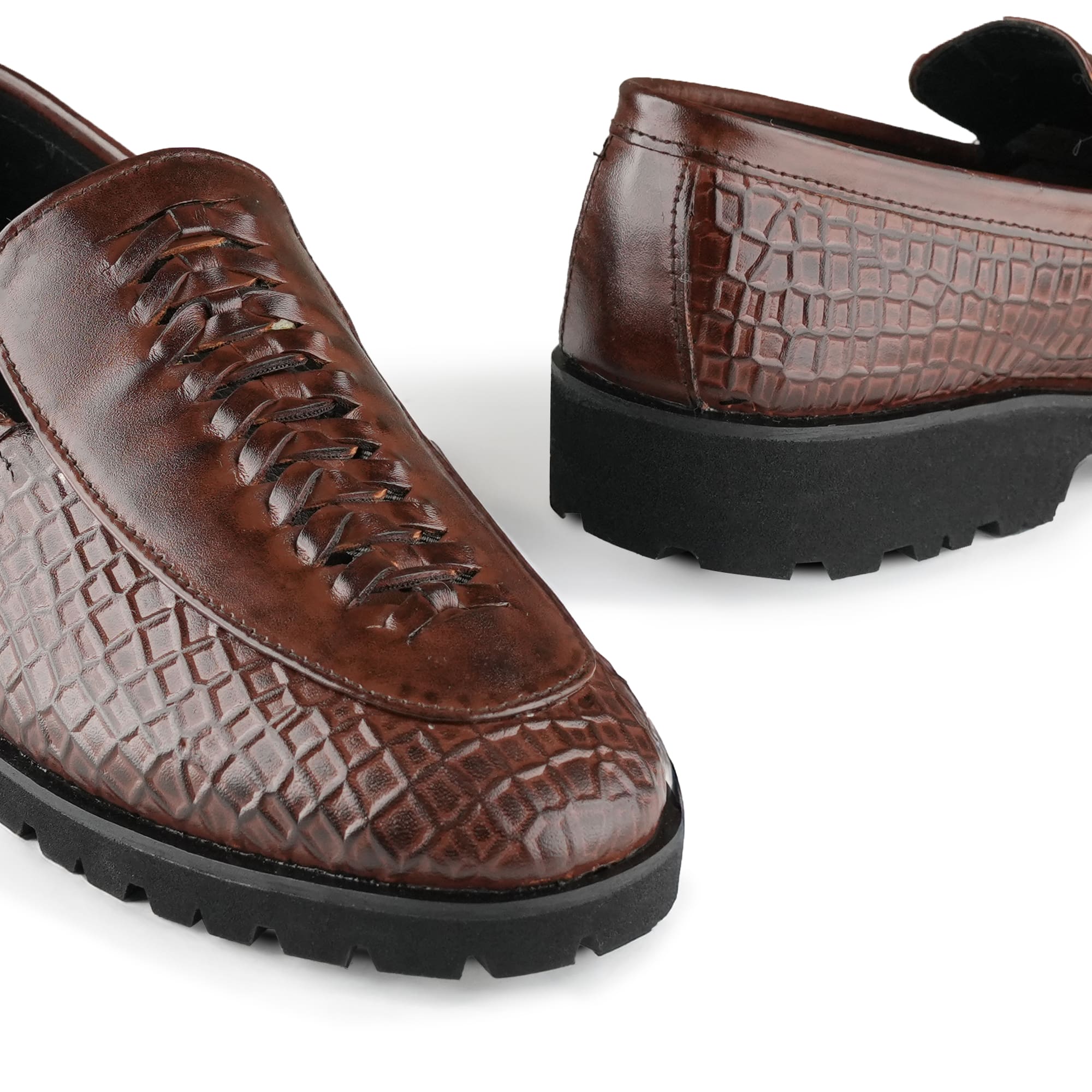 Luxe Brown Leather Slip-Ons with Distinctive Detailing PA19