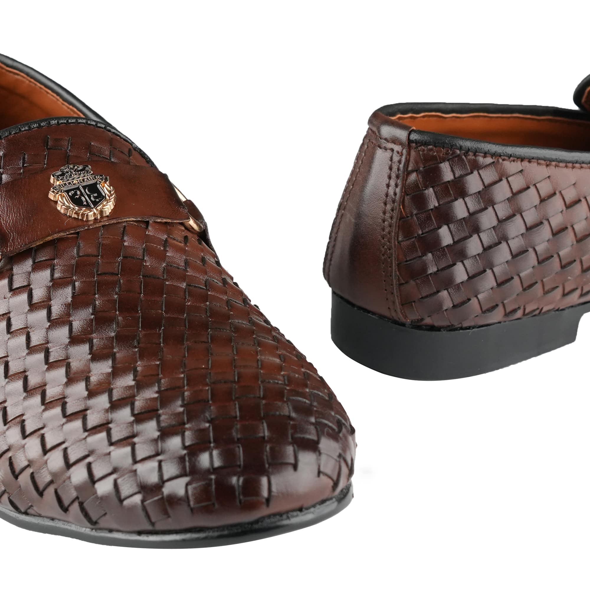 Heritage Brown Leather Shoes with Crest & Woven Detailing PA21