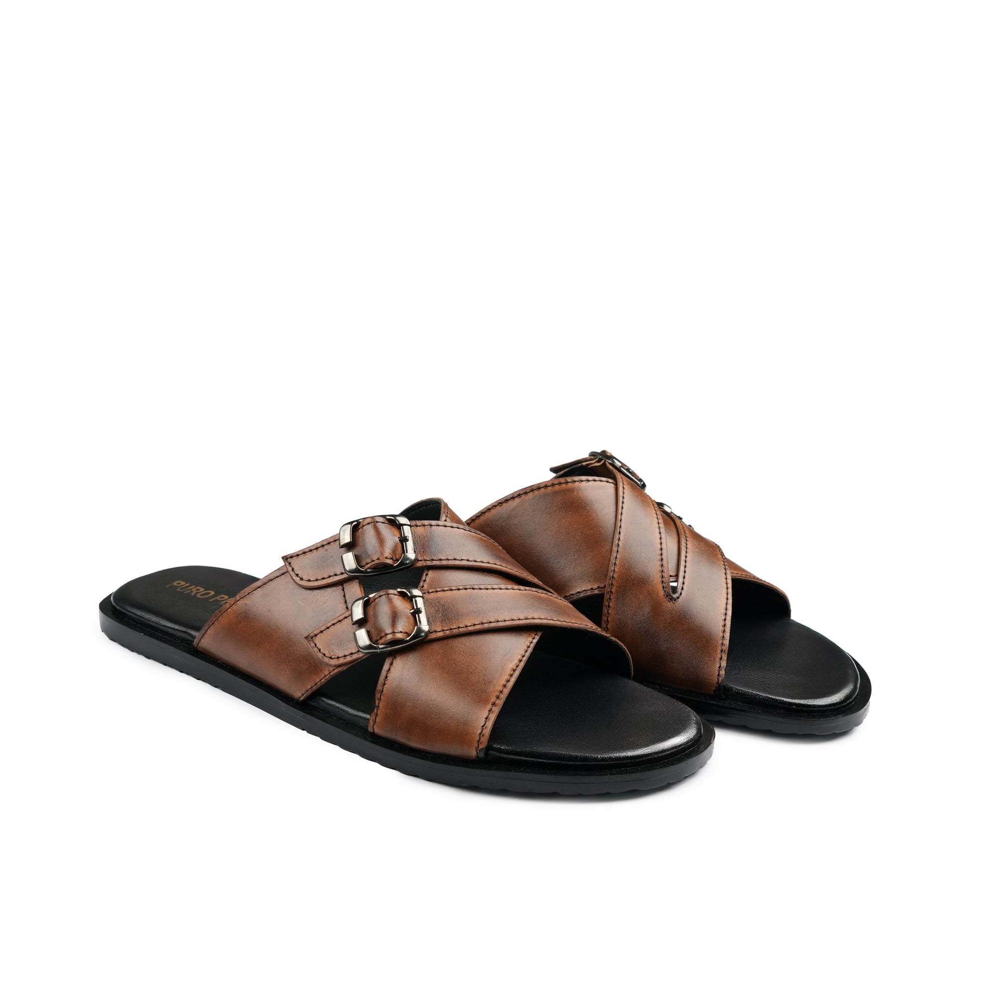 Brown Double Buckle Slippers SA91