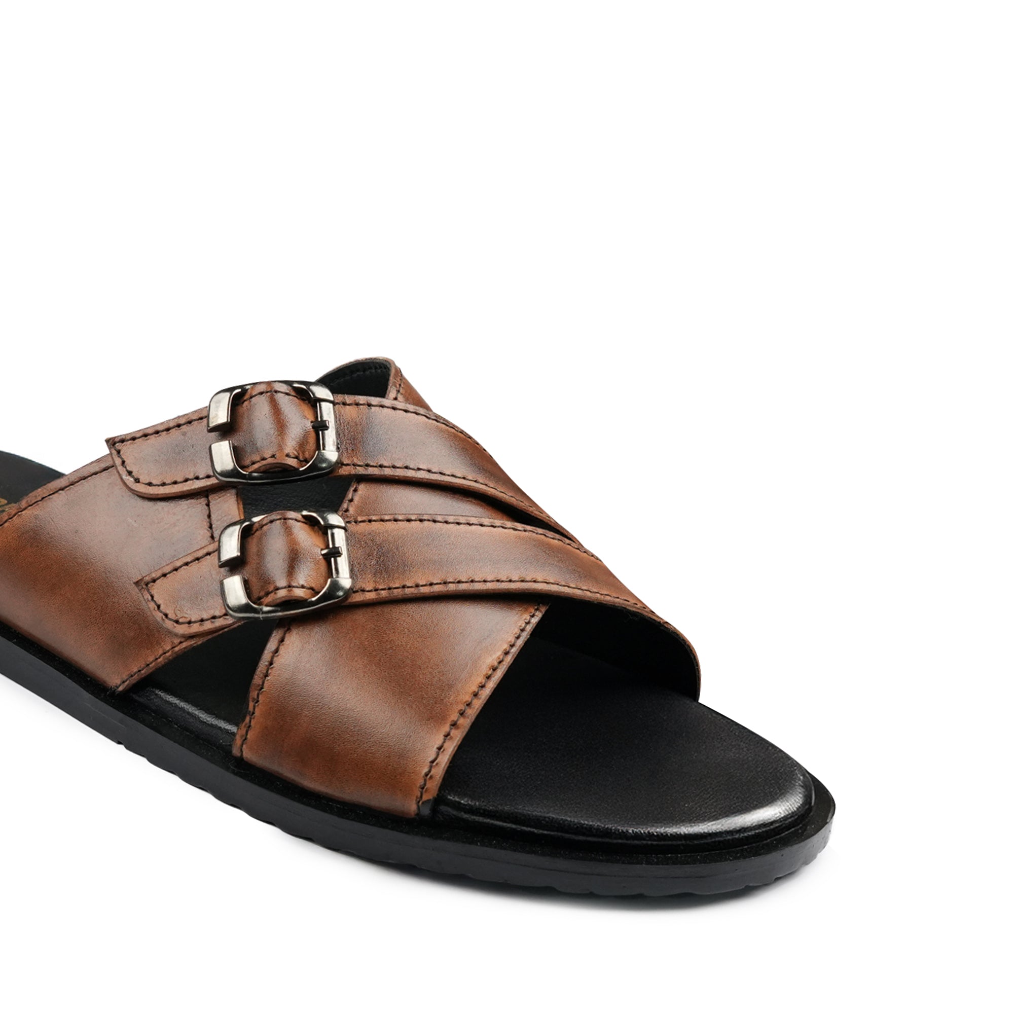 Brown Double Buckle Slippers SA91