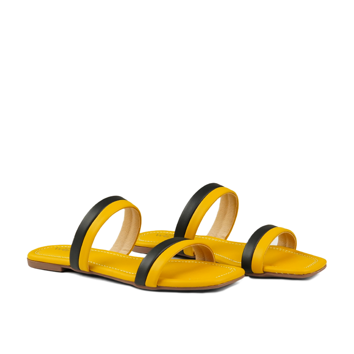 Yellow & Black Strappy Flats WF10