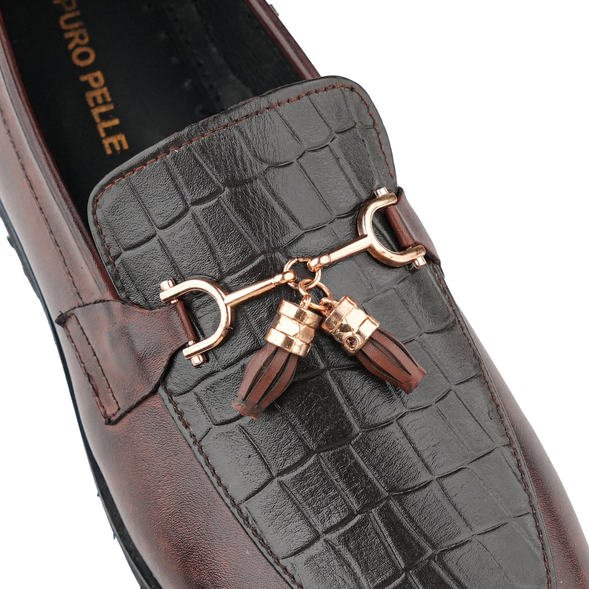 Croc-Embossed Tassel Shoes with Gold Hardware PA18