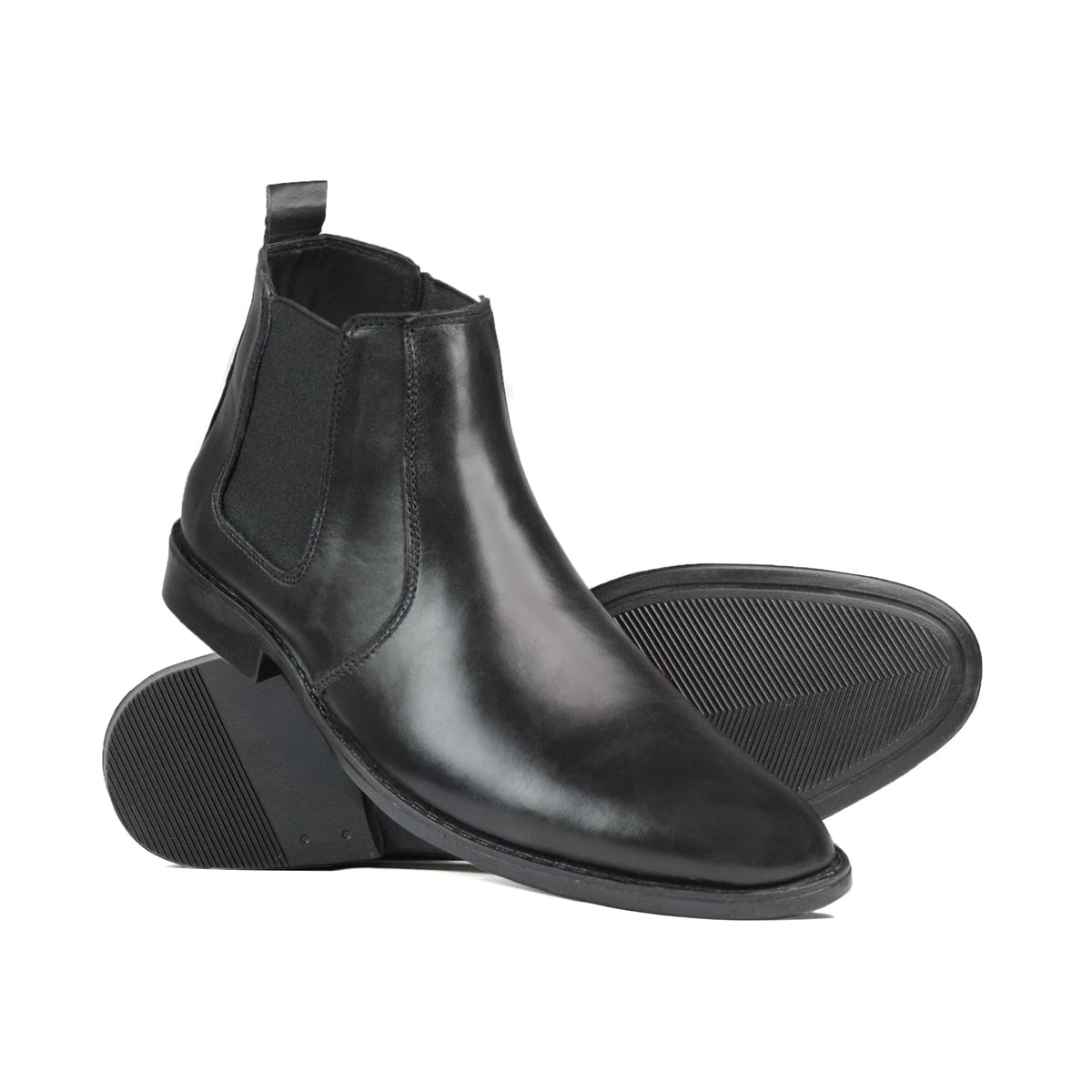 Black Leather Chelsea Boots PD01