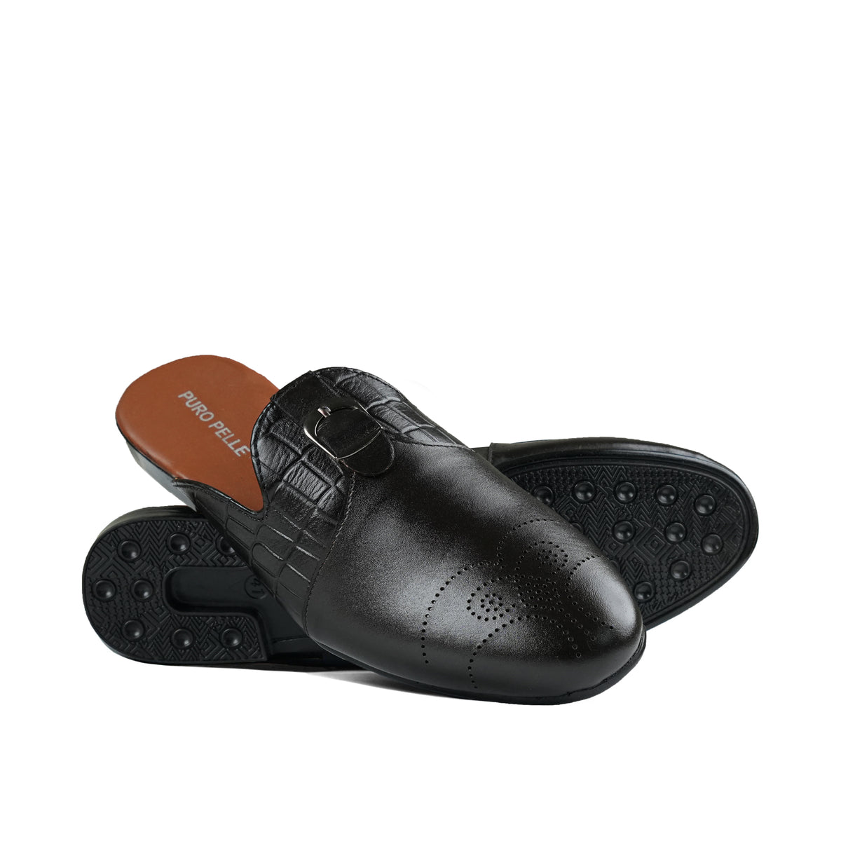 Stylish Black Leather Slip-On Mules MA12