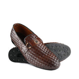 Heritage Brown Leather Shoes with Crest & Woven Detailing PA21