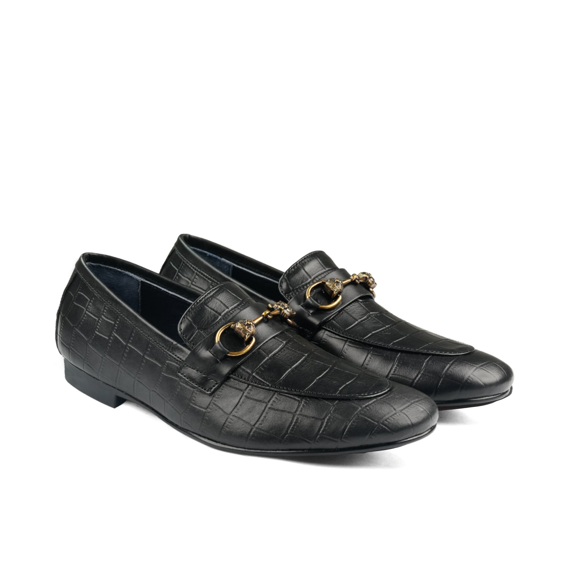 Black Croc Leather Shoe PN04