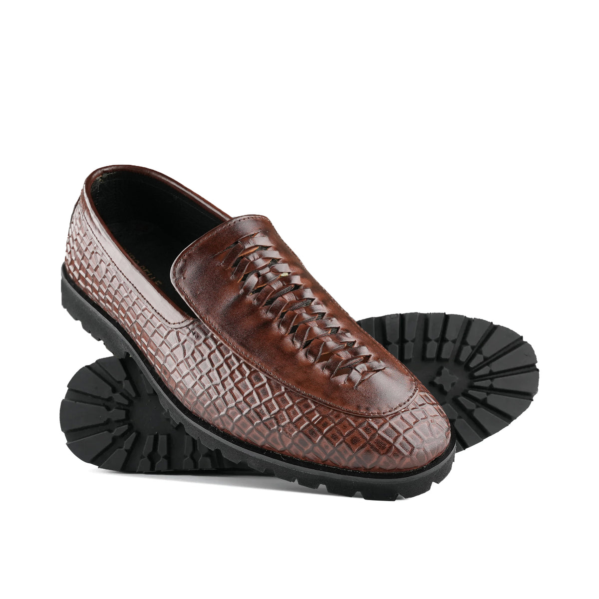 Luxe Brown Leather Slip-Ons with Distinctive Detailing PA19