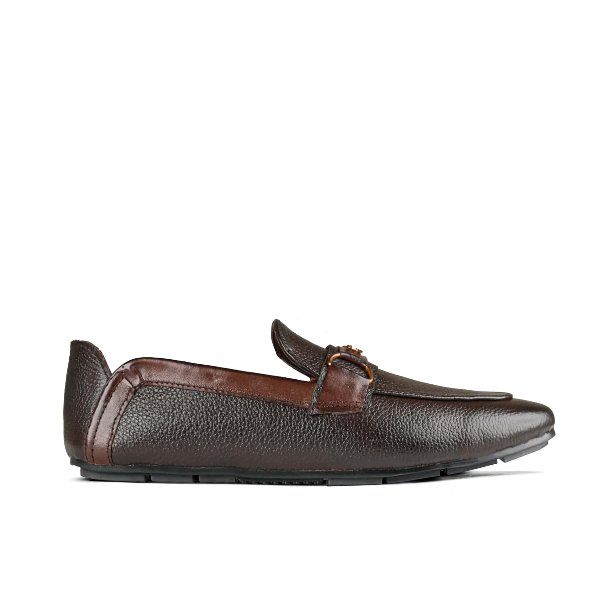 Brown Leather Shoes with Gold-Tone Metal Accent PA24