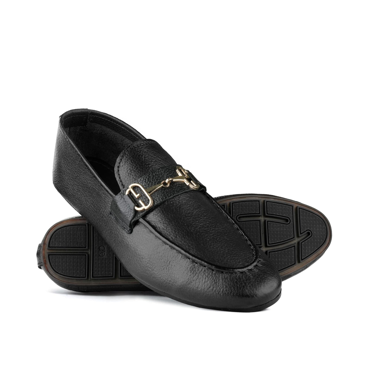 Sleek Black Leather Loafers PA28