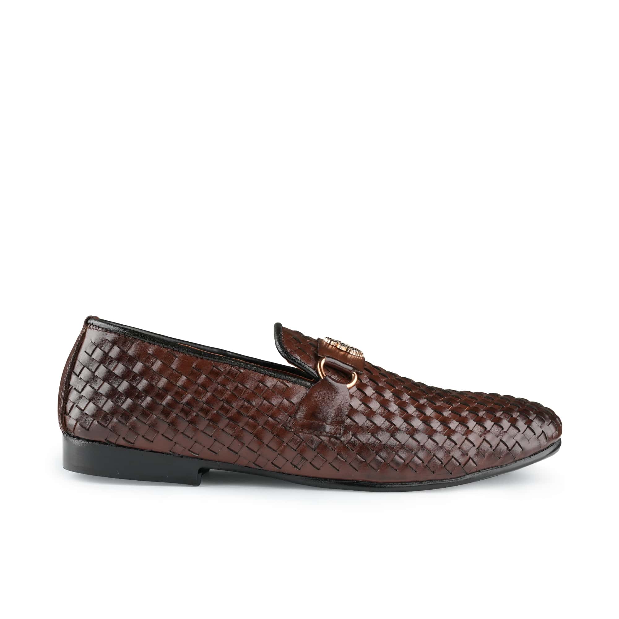 Heritage Brown Leather Shoes with Crest & Woven Detailing PA21