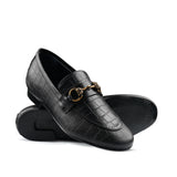 Black Croc Leather Shoe PN04