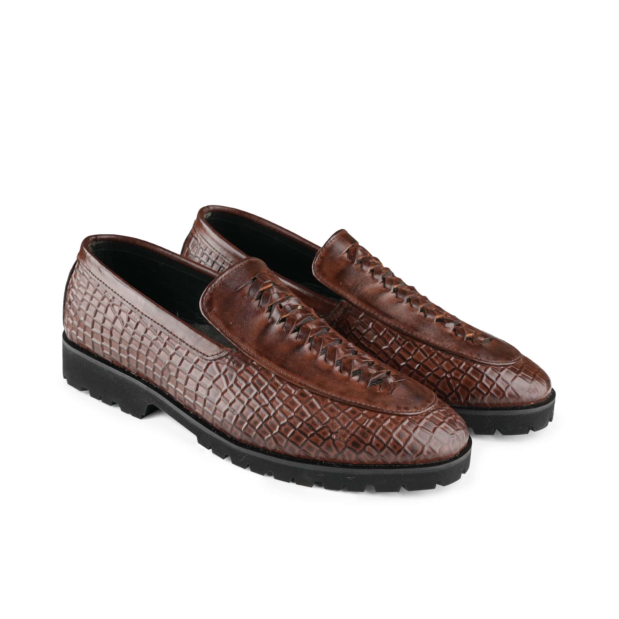 Luxe Brown Leather Slip-Ons with Distinctive Detailing PA19