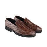 Luxe Brown Leather Slip-Ons with Distinctive Detailing PA19