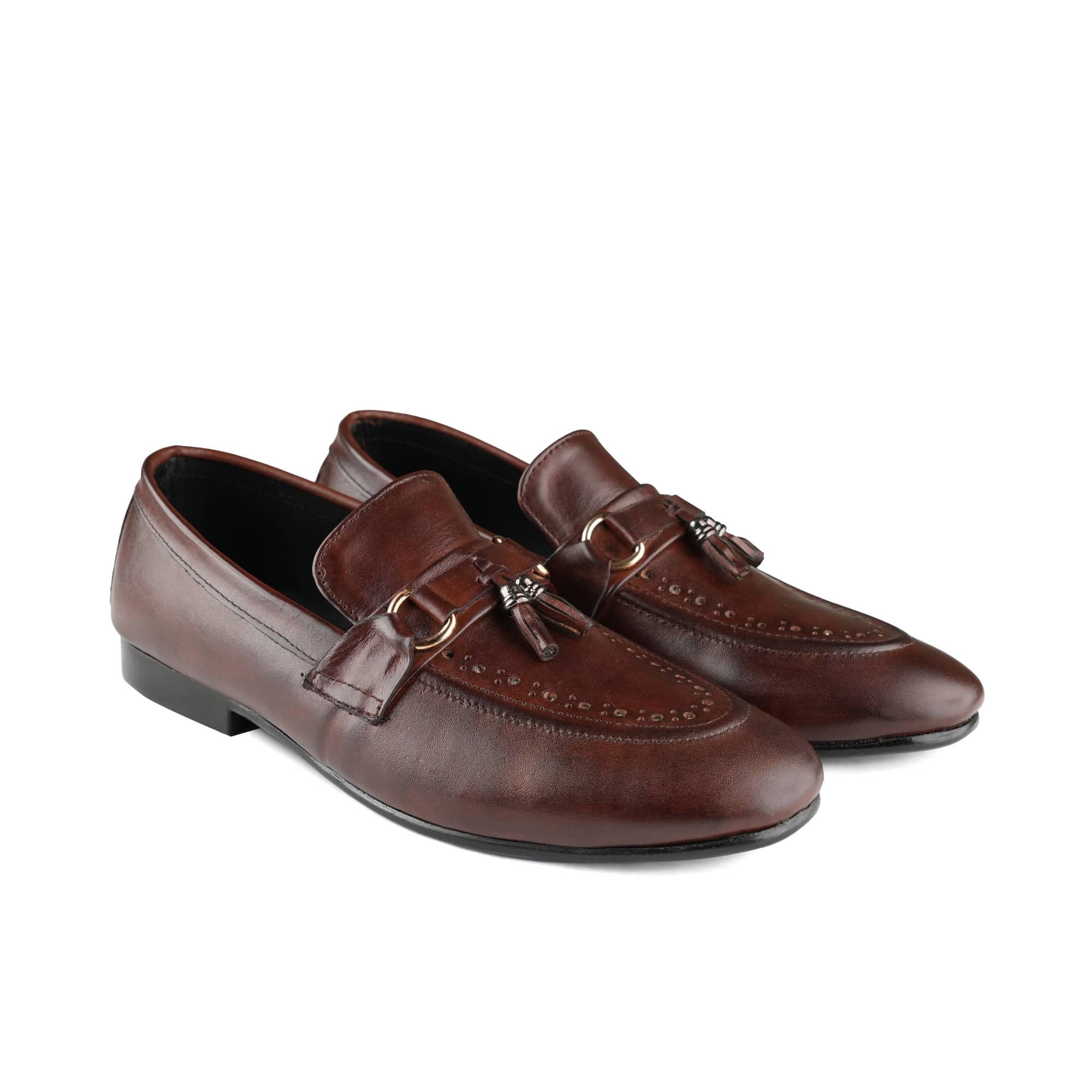 Stylish Brown Leather Shoes with Tassel & Buckle Detailing PA20