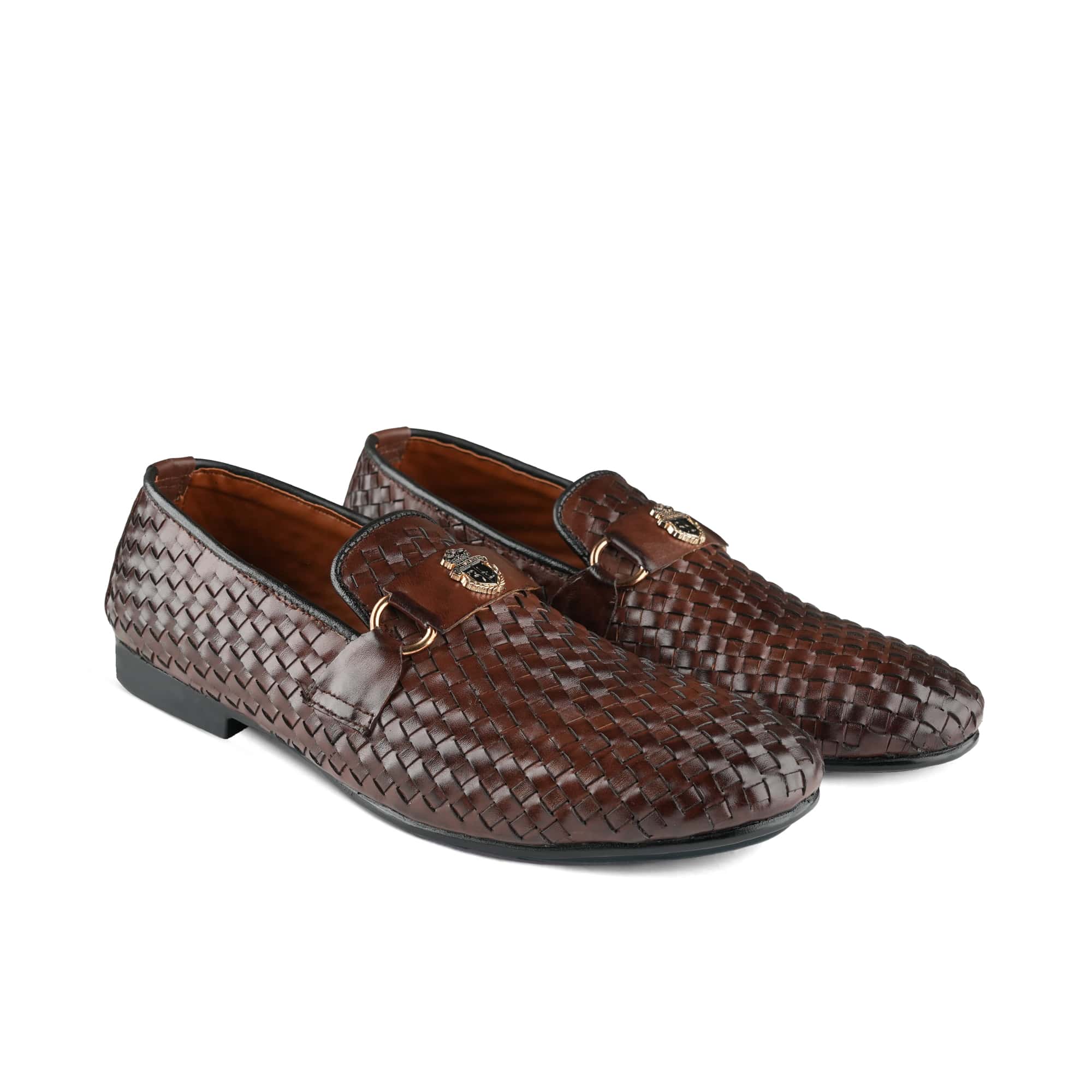 Heritage Brown Leather Shoes with Crest & Woven Detailing PA21