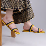 Yellow & Black Strappy Flats WF10