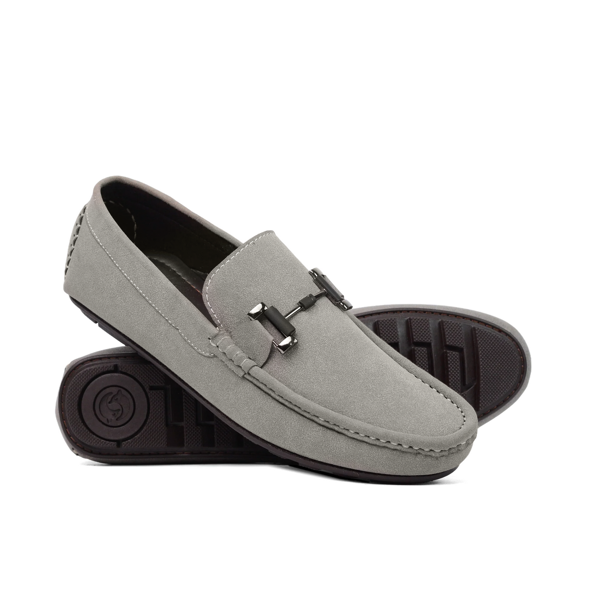 Grey Suede Buckle loafer LS45