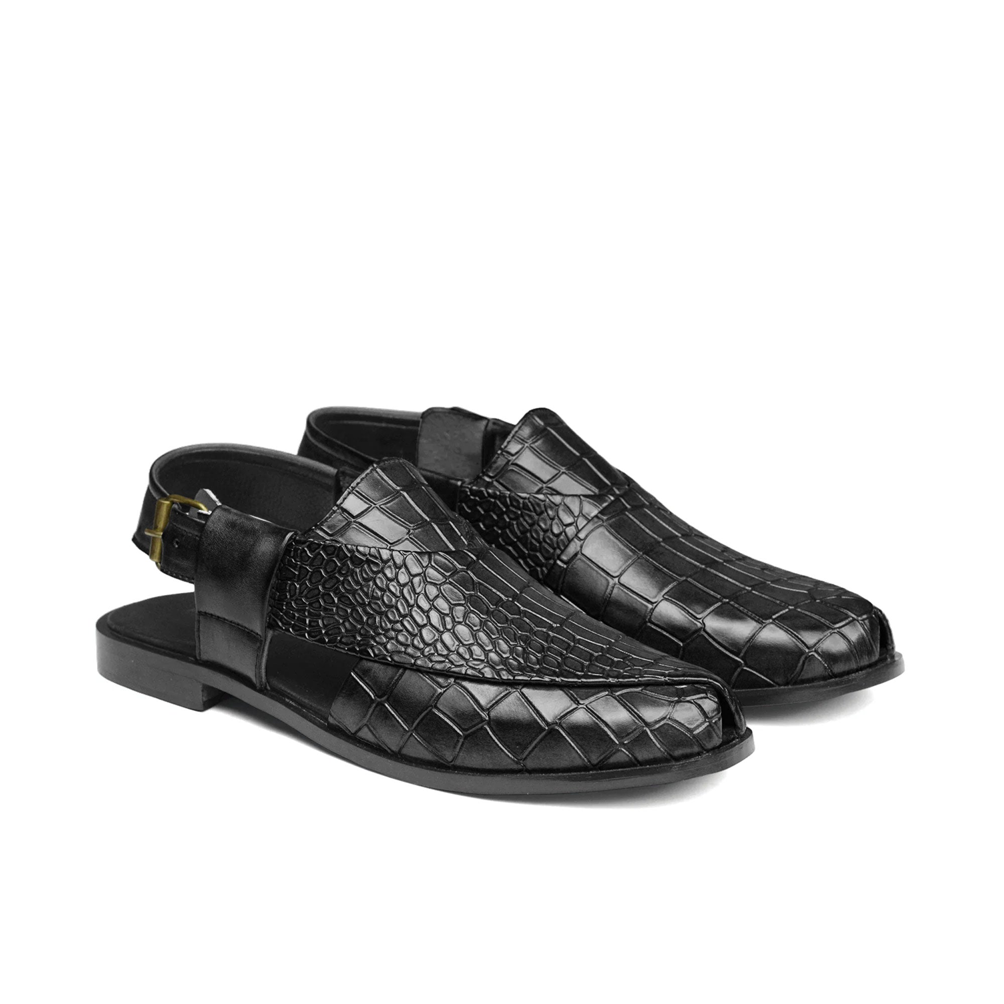 Black Croc Peshawari Chappal DD18