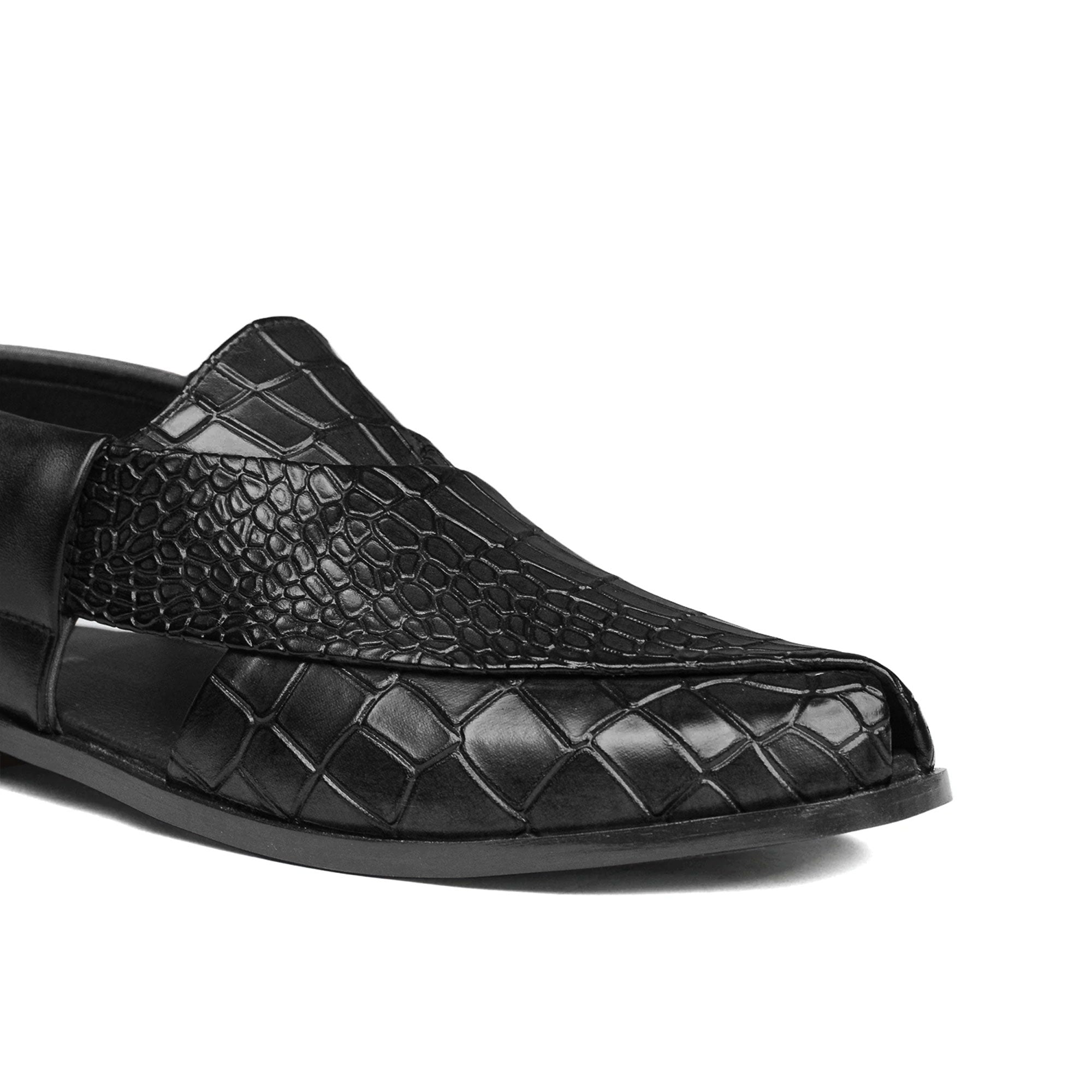 Black Croc Peshawari Chappal DD18