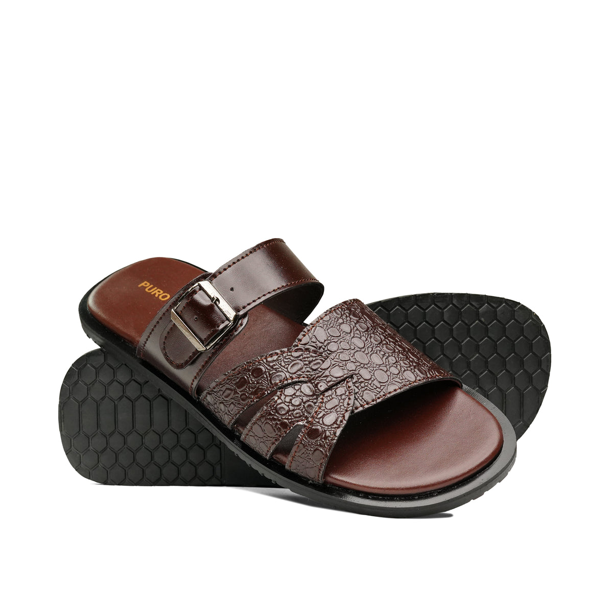 Brown Croc Buckle Slipper SZ07