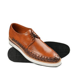 Brown Leather Woven Derby Shoe PS02