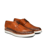 Brown Leather Woven Derby Shoe PS02