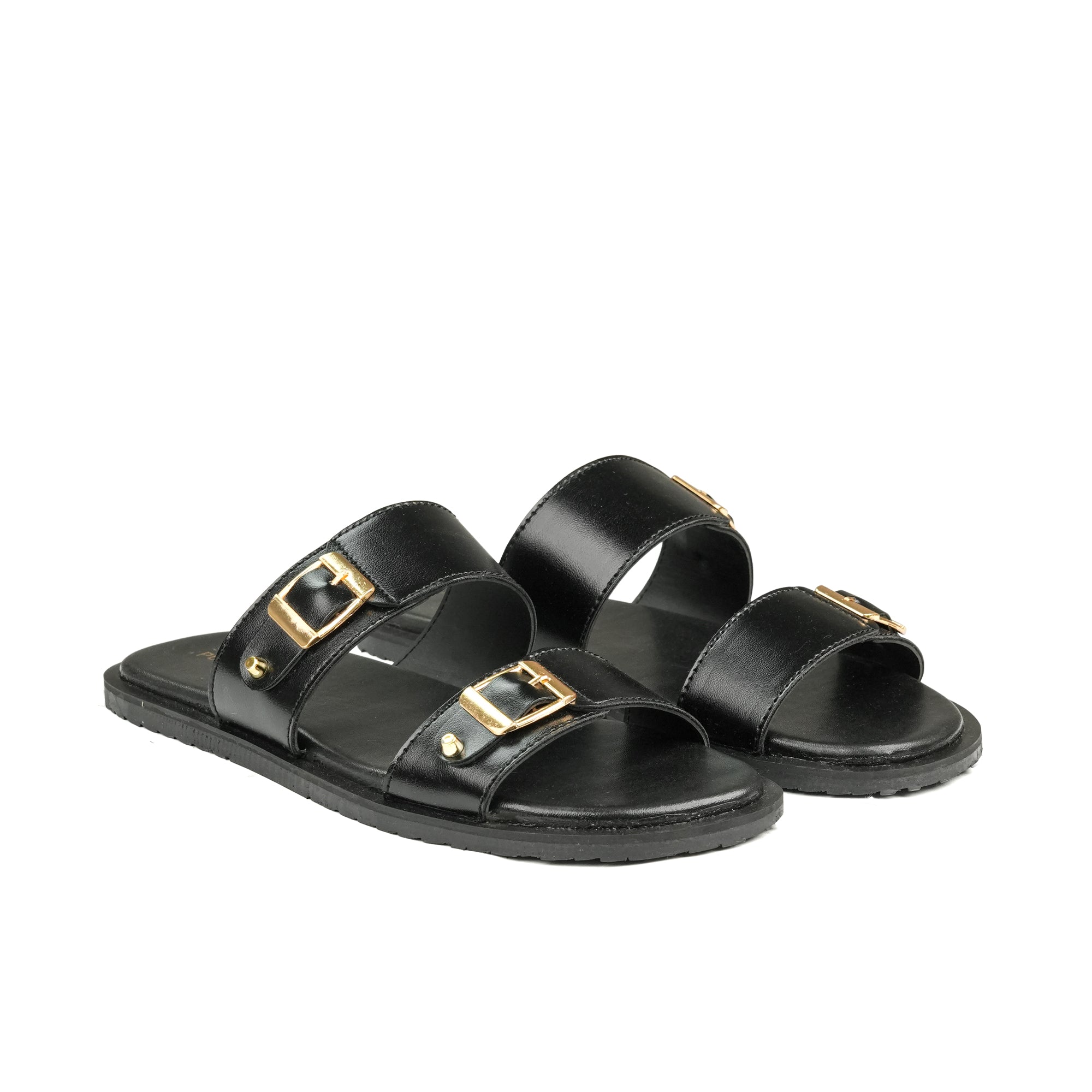 Black Double Buckle Slipper SS01