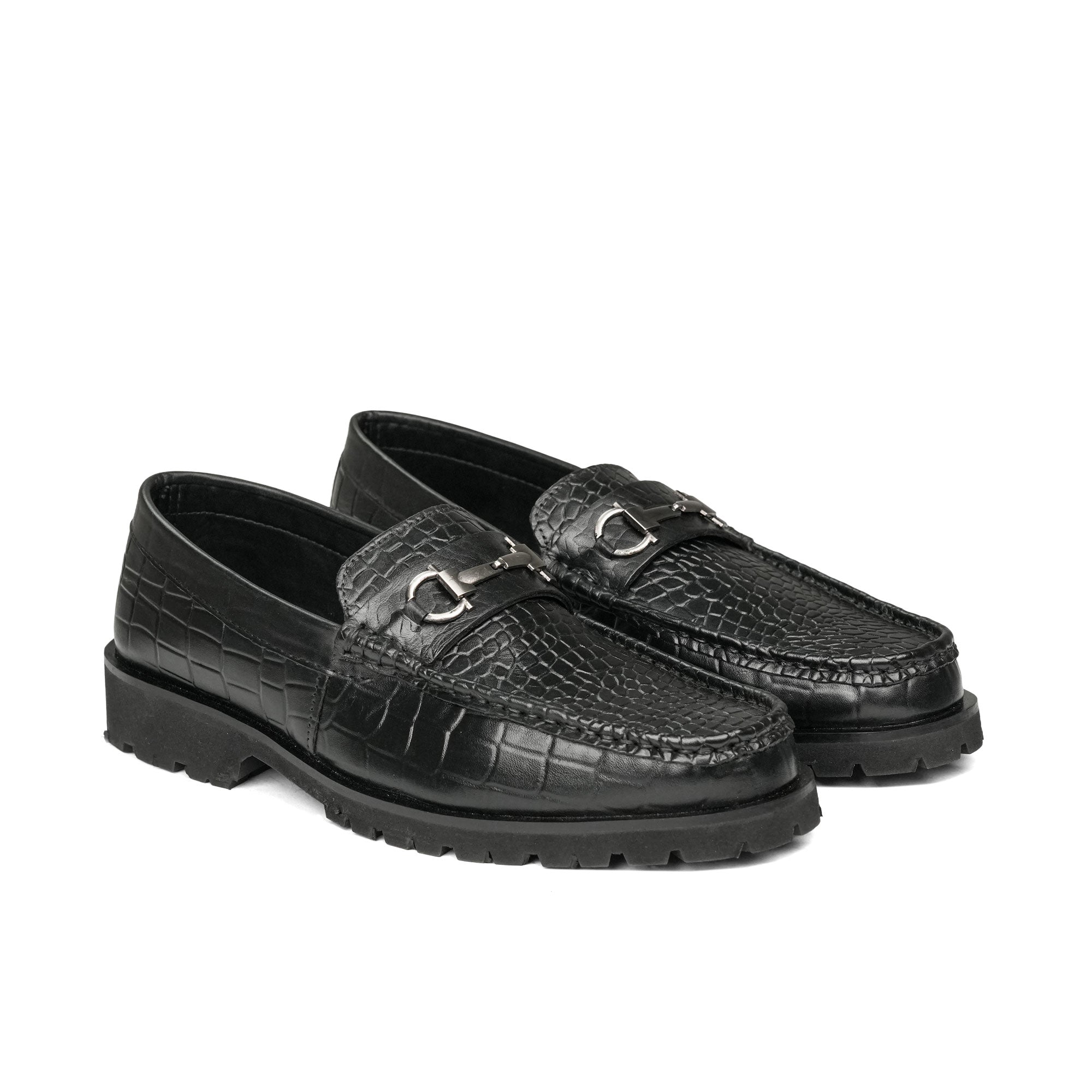 Black Croc Leather Shoe PJ01