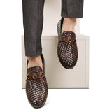 Heritage Brown Leather Shoes with Crest & Woven Detailing PA21